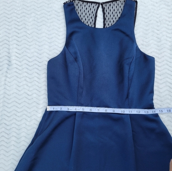 BCBGeneration Navy Fit/Flare Satin and Lace Dress Size 8 - Picture 12 of 13